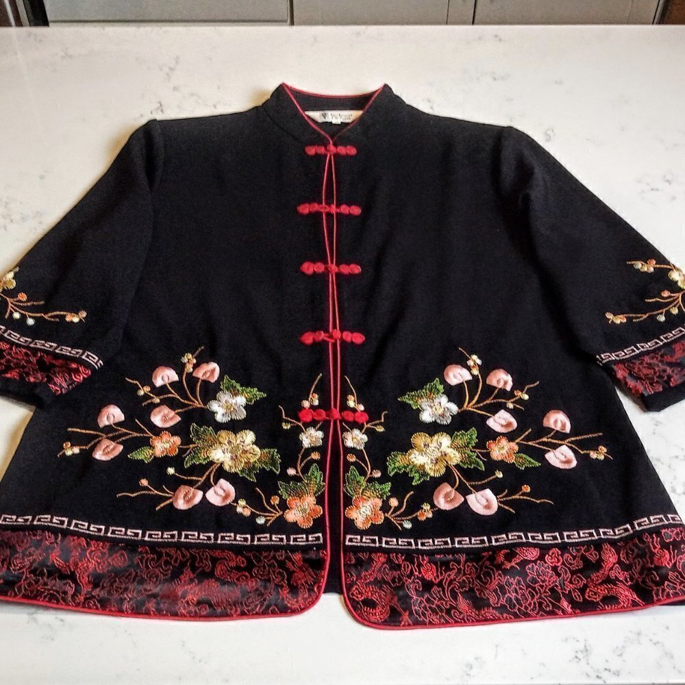 Richness Fashion Black Floral Embroidered Jacket - Picture 3 of 5